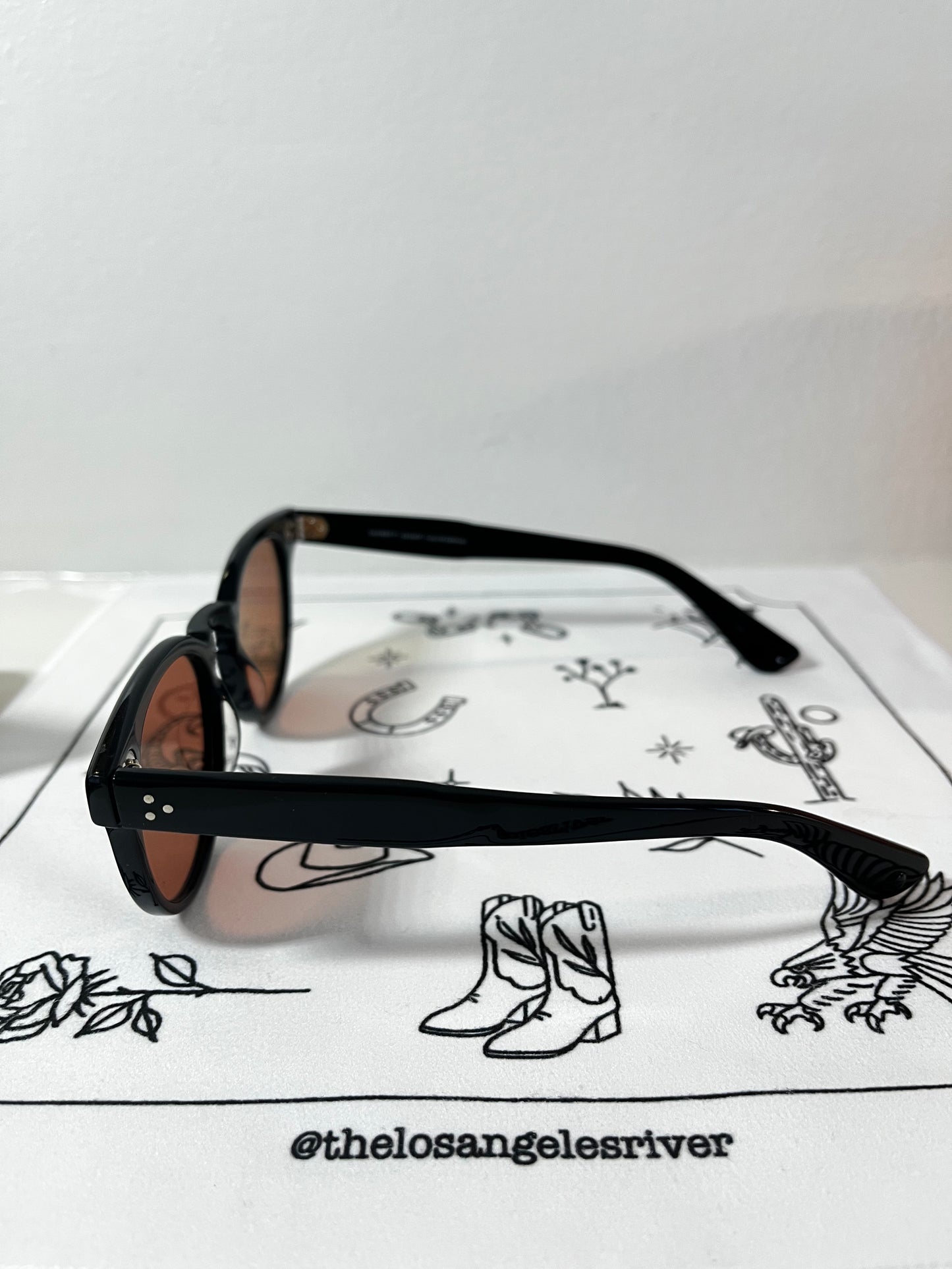 Garrett Leight - Boccaccio- Sunglass - Black frame with custom Rose Semi-Flat Glass Lens