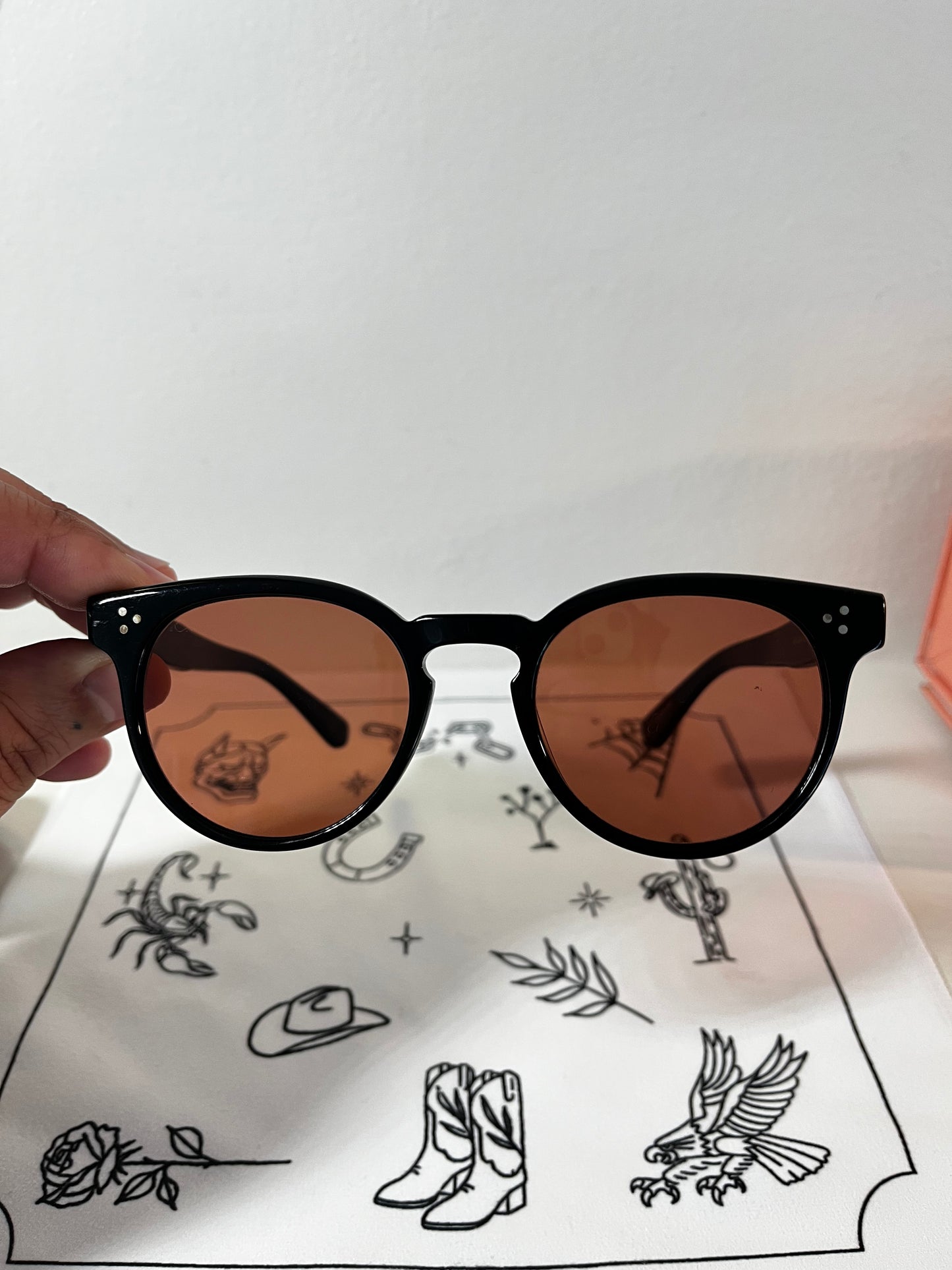 Garrett Leight - Boccaccio- Sunglass - Black frame with custom Rose Semi-Flat Glass Lens