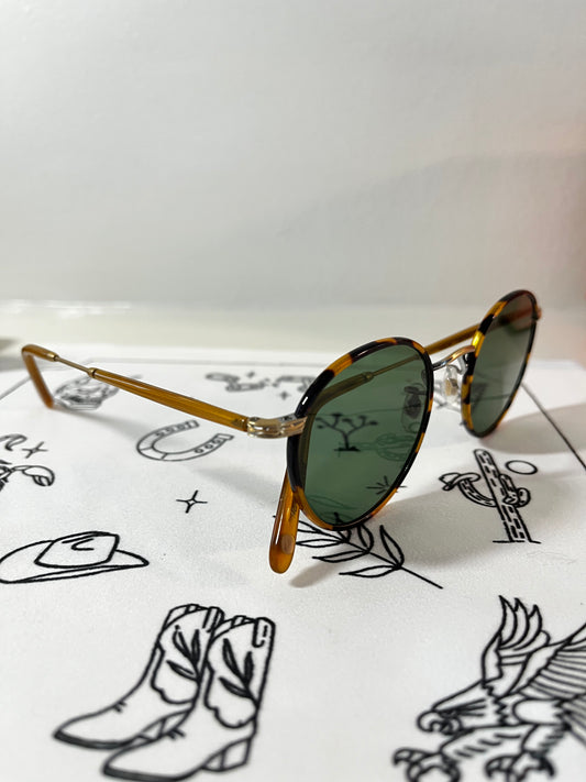 Garrett Leight - WILSON - Sunglass - Tokyo Tortoise/ custom Installed Semi-Flat Green Glass Lens