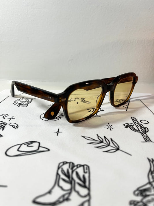 Garrett Leight - OG Freddy P - Sunglass - Brown Tortoise/Custom Burnt Yellow Lenses