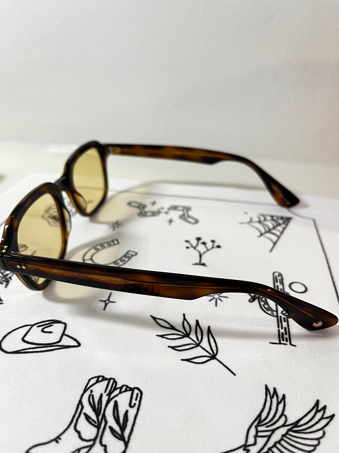 Garrett Leight - OG Freddy P - Sunglass - Brown Tortoise/Custom Burnt Yellow Lenses