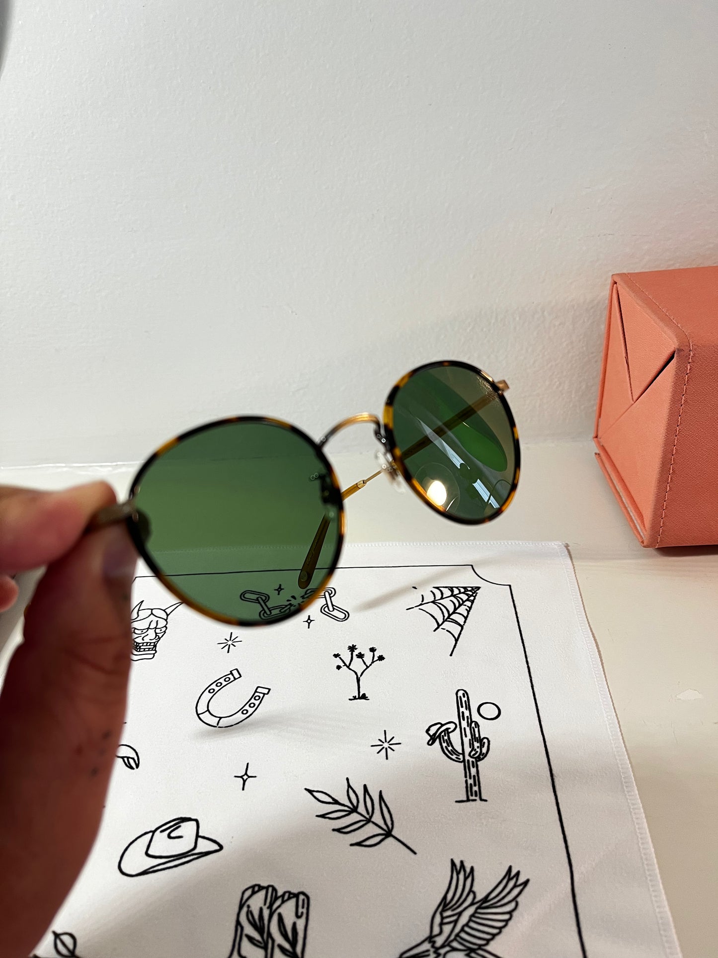 Garrett Leight - WILSON - Sunglass - Tokyo Tortoise/ custom Installed Semi-Flat Green Glass Lens